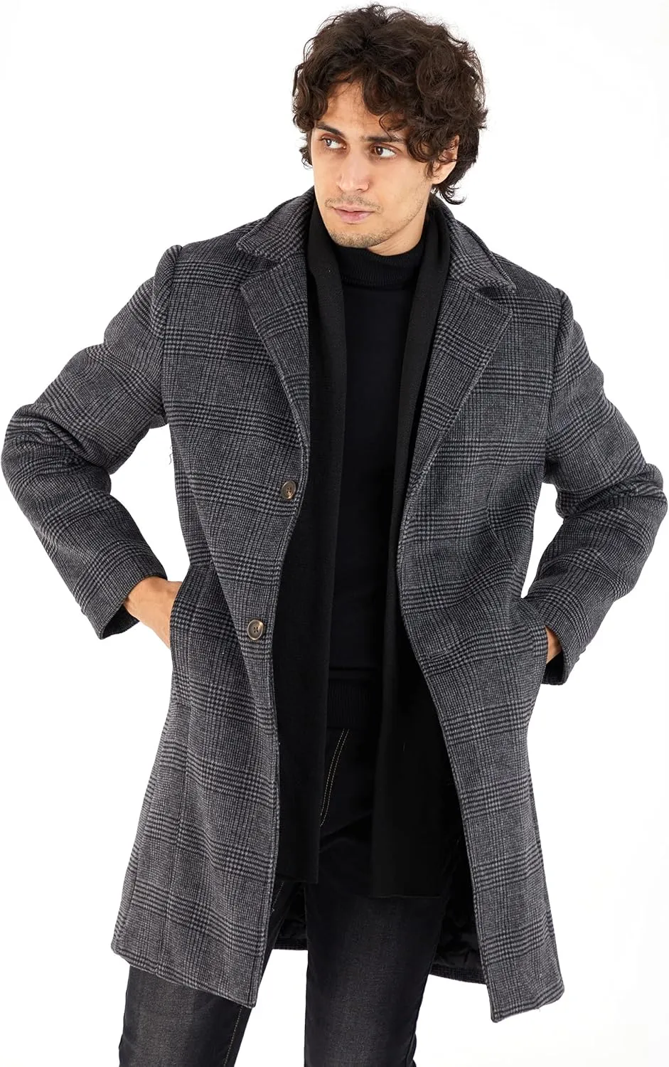 WULFUL Men Wool Trench Coat Slim Fit Winter Coat