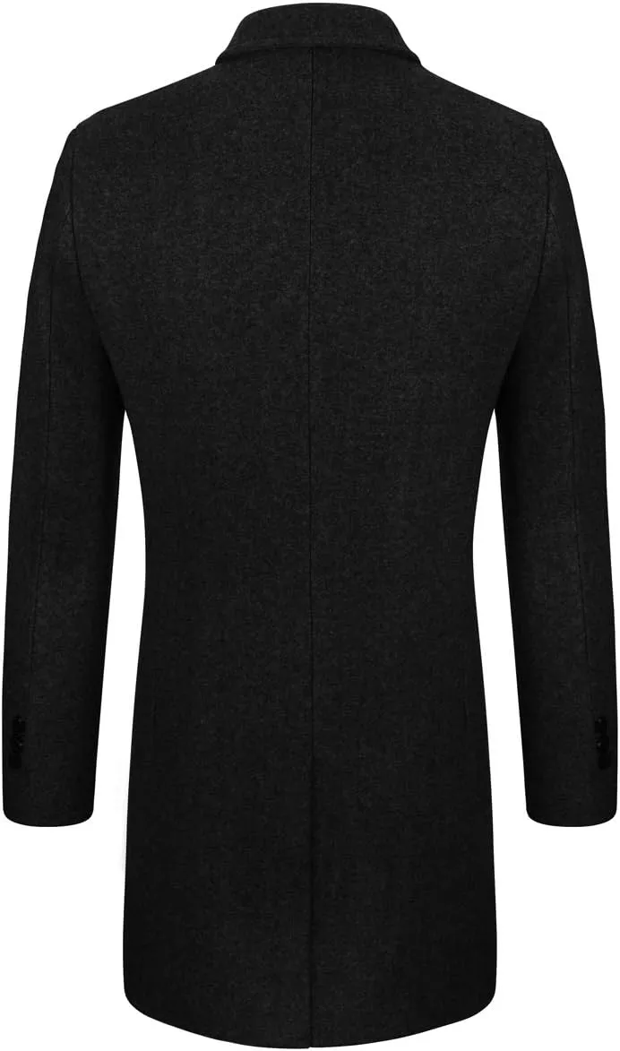 WULFUL Men Wool Trench Coat Slim Fit Winter Coat