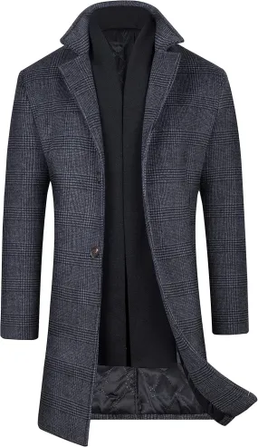 WULFUL Men Wool Trench Coat Slim Fit Winter Coat