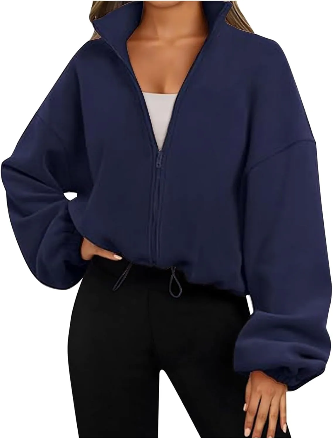 Zip Up Hoodie Women Oversized Sweatshirt Fleece Cropped Jacket Trendy Fleece Jacket plus Size Trench Coat for