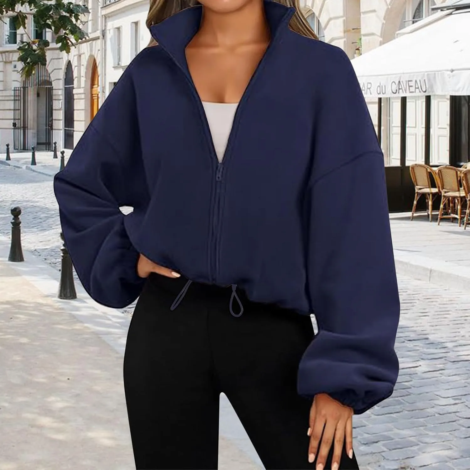 Zip Up Hoodie Women Oversized Sweatshirt Fleece Cropped Jacket Trendy Fleece Jacket plus Size Trench Coat for